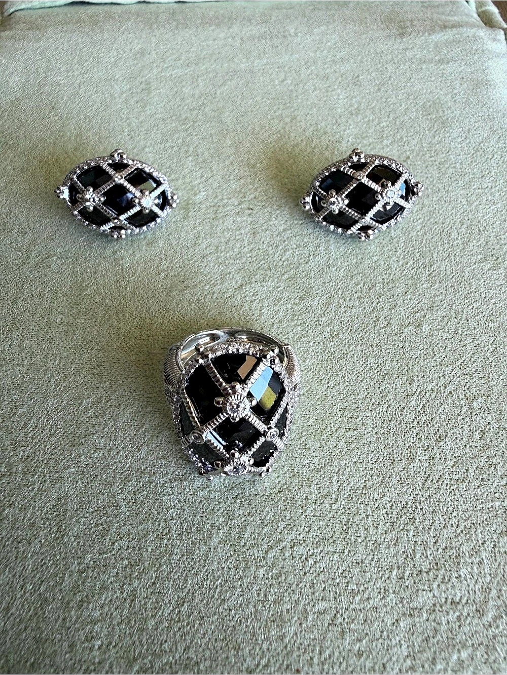 Rare Judith Ripka Silver & Black Onyx Ring and Earring Set Like New